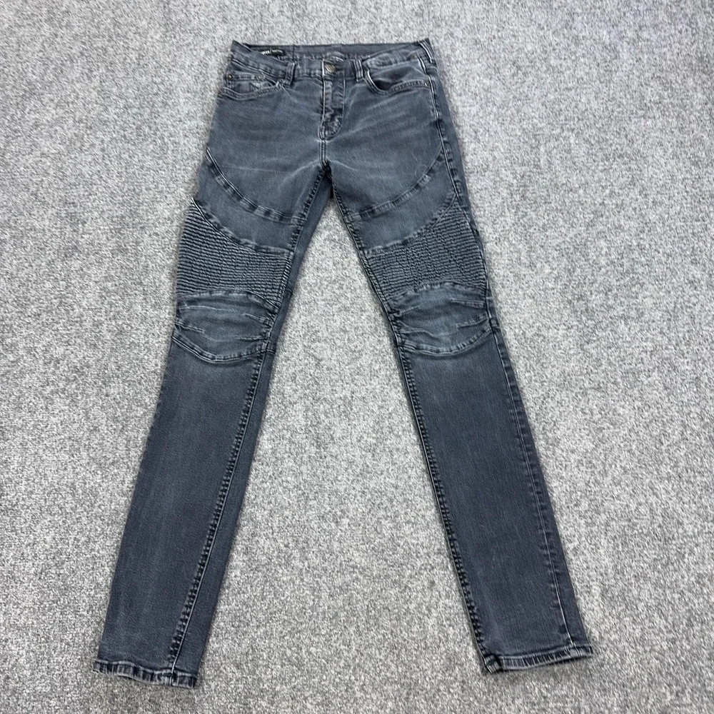True Religion Rocco Moto Jeans Mens 29x31 Blue Relaxed Skinny Biker Denim Pants